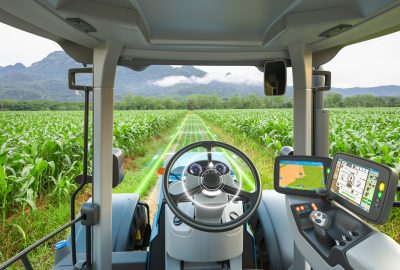 5g,Autonomous,Tractor,Working,In,Corn,Field,,Future,Technology,With